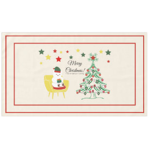 Mantel Feliz Navidad Bonito Monograma de Oso Blanco y Árb