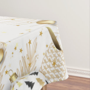 Mantel Feliz Navidad, ornamentos y estrellas