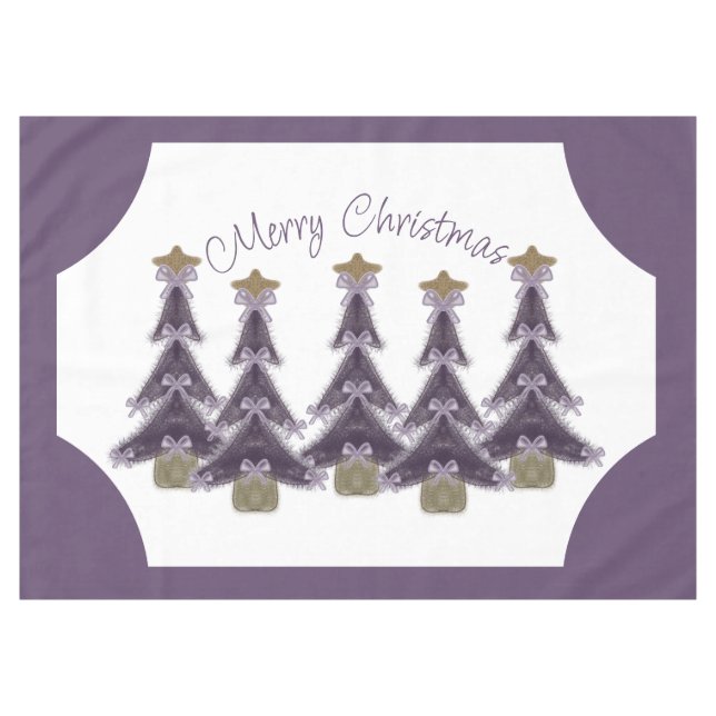 Mantel Feliz Navidad Purple dobla los Ribbons Árbol estre (Frente (Horizontal))