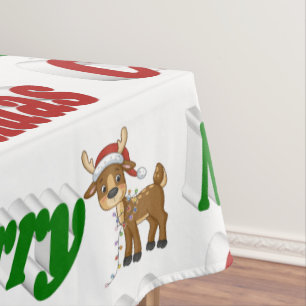 Mantel Feliz Navidad Reno tipografía verde roja