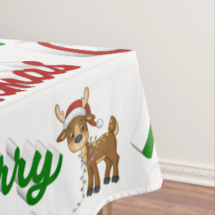 Mantel Feliz Navidad Resto del reno rojo guión verde