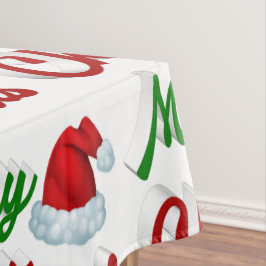 Mantel Feliz Navidad Santa Hat rojo green script