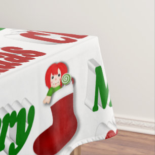 Mantel Feliz Navidad Tipografía verde rojiza