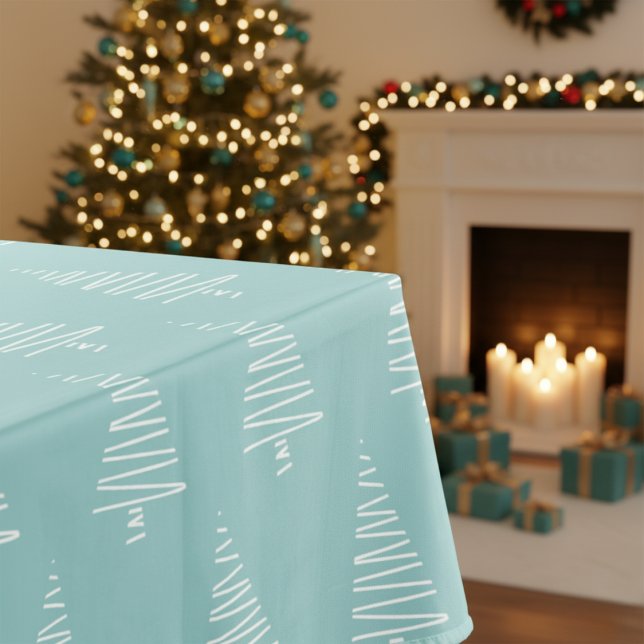 Mantel Festividad del patrón de árbol de Navidad azul y b (Cute Blue & White Christmas Tree Pattern Holiday Tablecloth)