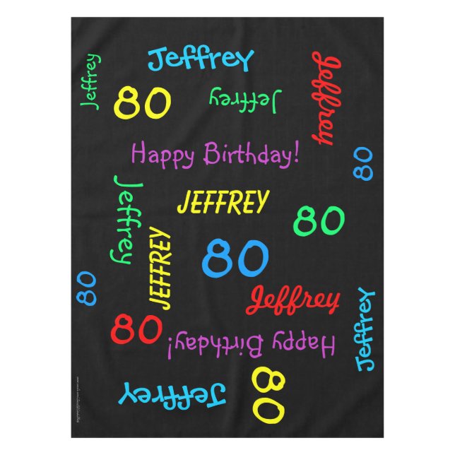 Mantel Fiesta de cumpleaños 80, nombres repetidos negro (Anverso)