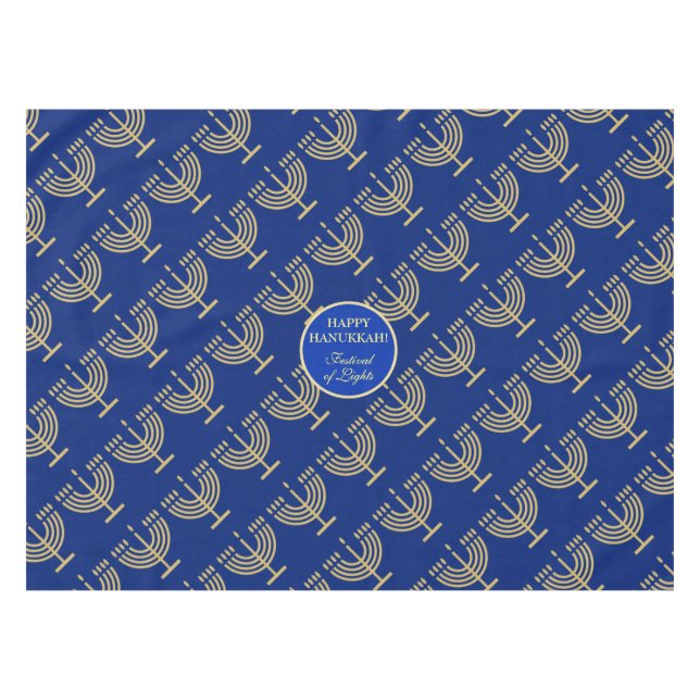 Mantel Fiesta de Hanukkah Menorah dorada patrón azul (Frente (Horizontal))