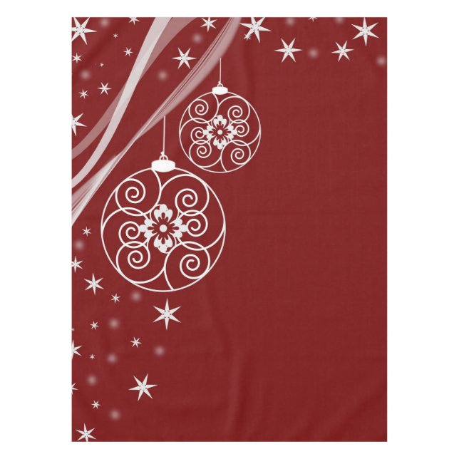 Mantel Fiesta de Navidad Adornos Blancas Estrellas Rojo E (Anverso)