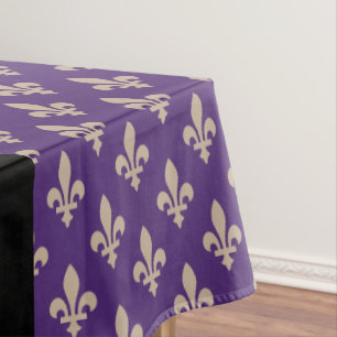Mantel Fleur de Lis, Beige sobre Púrpura, Real, Tu Nombre