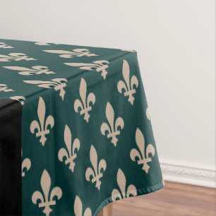 Mantel Fleur de Lis, beige sobre verde, real, tu nombre