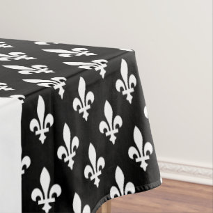 Mantel Fleur de Lis, Blanco sobre Negro, Blanco, Tu Nombr