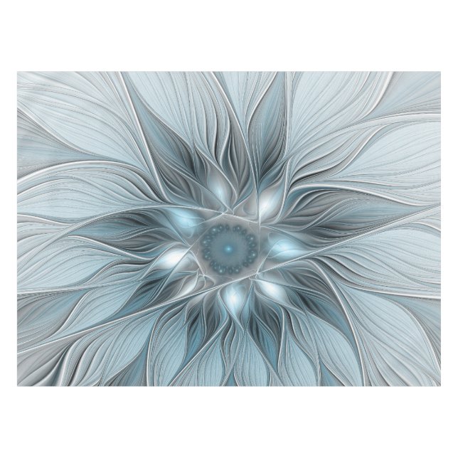 Mantel Flor abstracta alegre azul gris fractal floral (Frente (Horizontal))