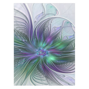 Mantel Flor Abstracta Moderna Fractal Verde Púrpura