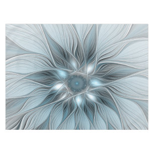 Mantel Flor alegre Abstracto Floral Gris azul Fractal