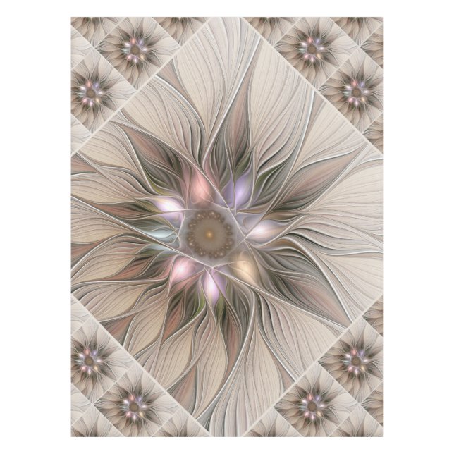 Mantel Flor alegre Abstracto Fractal floral Beige Brown (Anverso)
