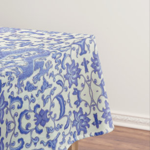 Mantel Flor de dragón oriental azul y blanco chino