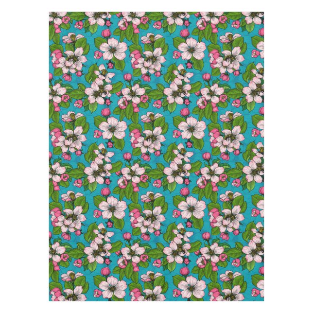 Mantel Flor de manzana sobre turquesa (Anverso)