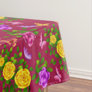 Mantel Flor Elegante Amarilla, Rosa Y Rosa Púrpura