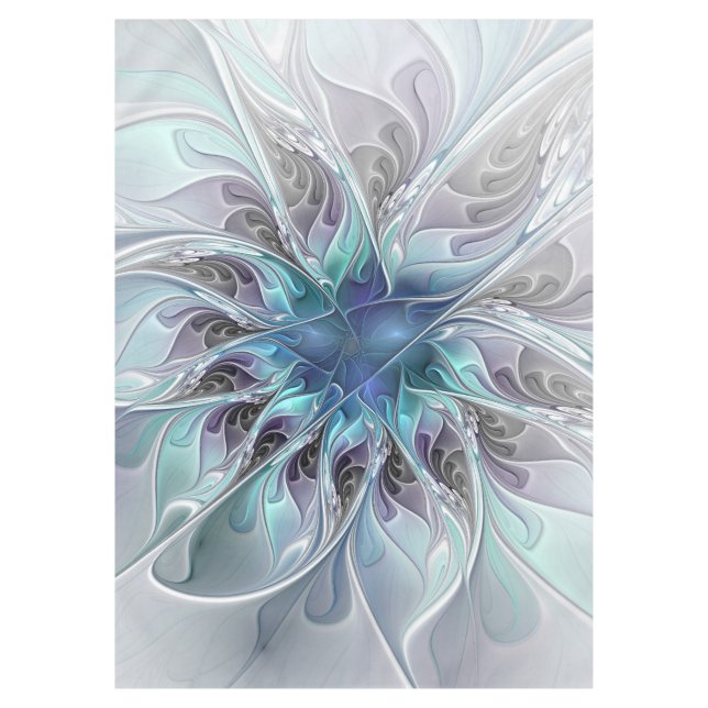Mantel Flor Fractal Moderna Con Azul (Anverso)