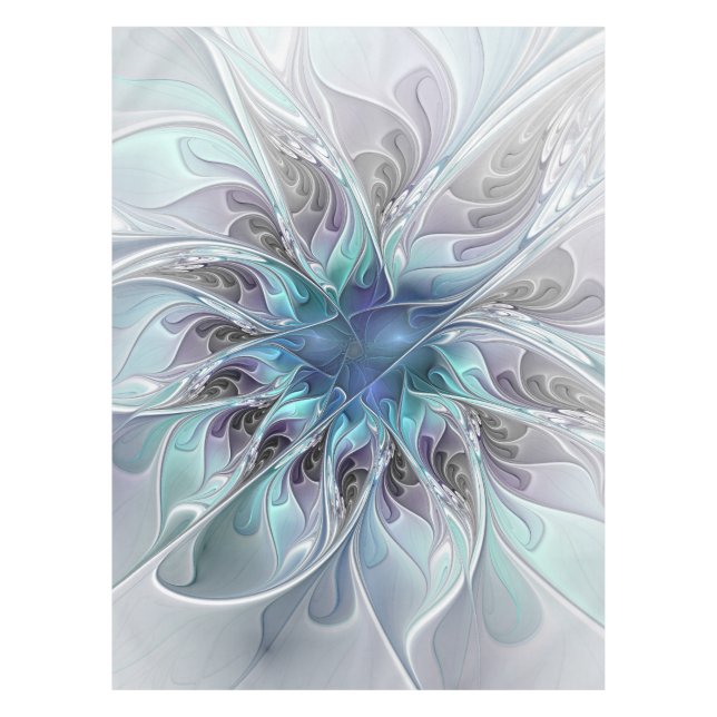 Mantel Flor Fractal Moderna Con Azul (Anverso)