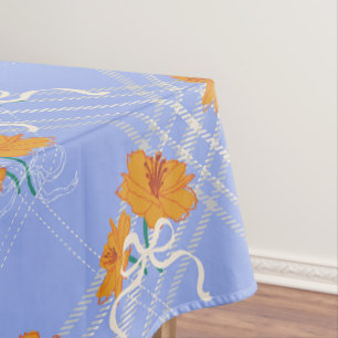 Mantel Flor Naranja suave sin foco en azul plaid