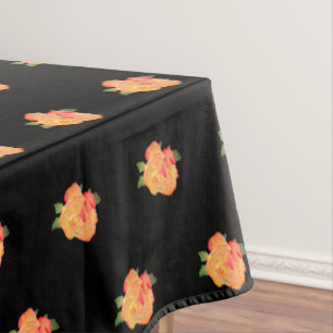 Mantel Floral acuarela Naranjas dorados Rosas en negro