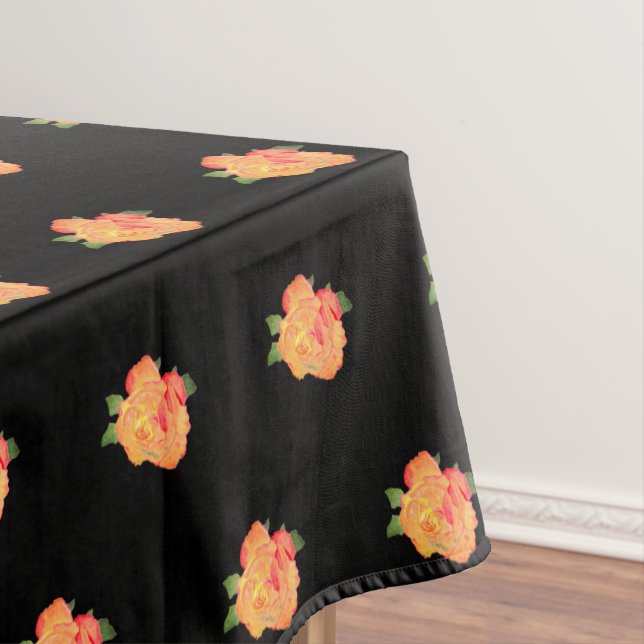 Mantel Floral acuarela Naranjas dorados Rosas en negro (In Situ)
