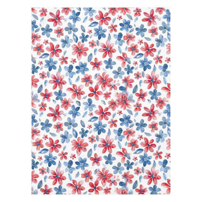 Mantel Floral Azul Rojo 4 de Julio Tablecloth (Anverso)