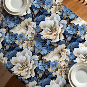 Mantel Floral Clásico Azul Blanco Marfil para Come