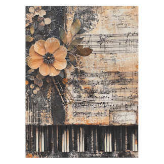 Mantel Floral con claves de piano rústicas y hoja de músi