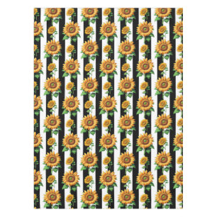 Mantel Floral de girasol franjas blancas negras