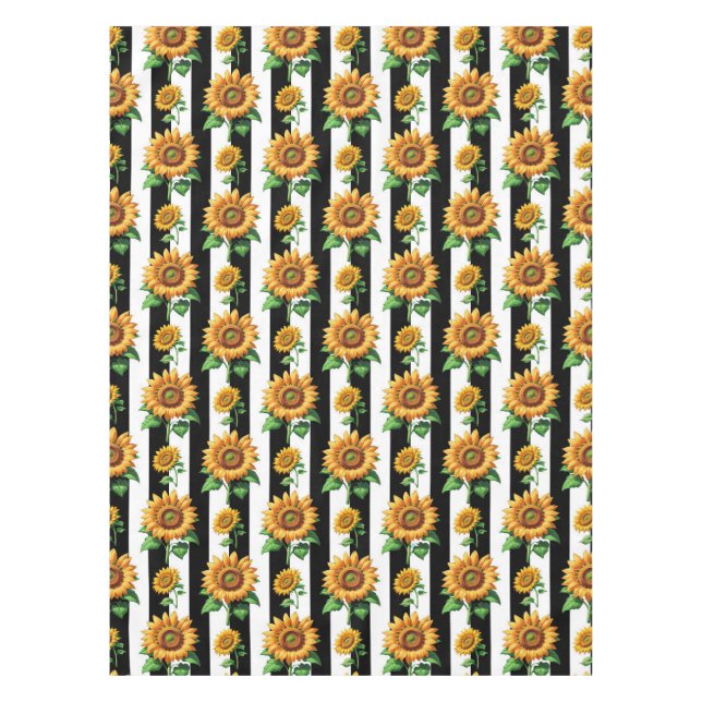 Mantel Floral de girasol franjas blancas negras (Anverso)