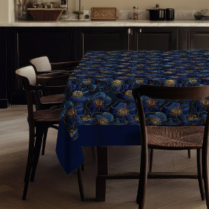 Mantel Floral Dorado Azul Marino Decoración Monogr