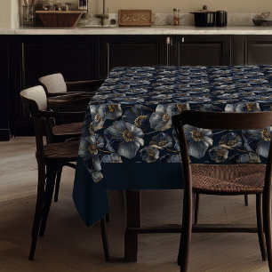 Mantel Floral Dorado Azul Marino Regalo Elegante M