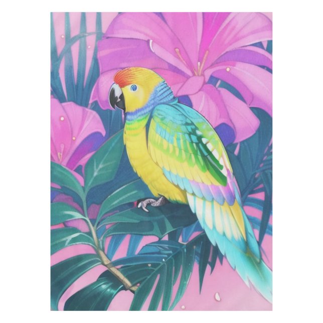 Mantel Floral/hawaiano/tropical/loro (Anverso)
