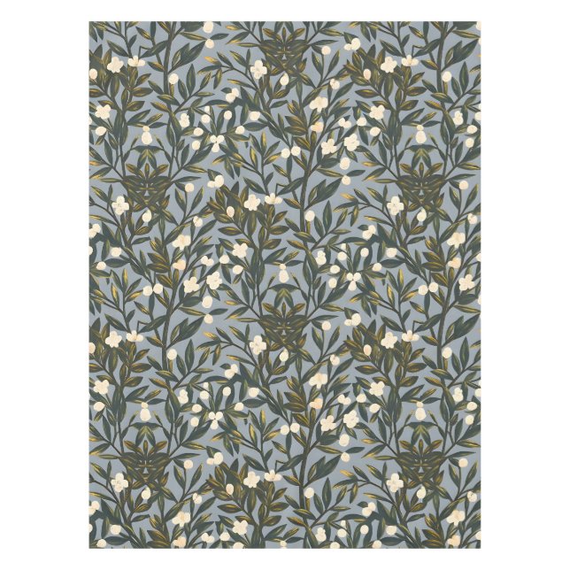 Mantel Floral pattern on  dusty blue-gray background (Anverso)