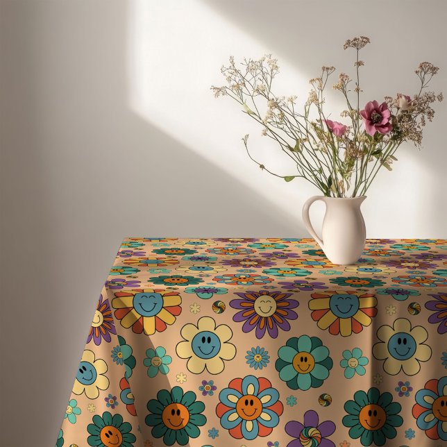 Mantel Floral Retro Estilo Pastel Años 60 Accesori (Retro Floral Tablecloth 60s Pastel Style Accent)