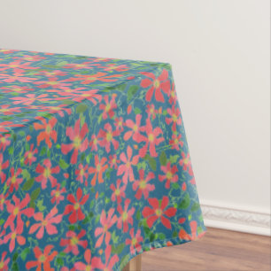 Mantel Floral rosa, roja, Naranja clematis sobre azul pro