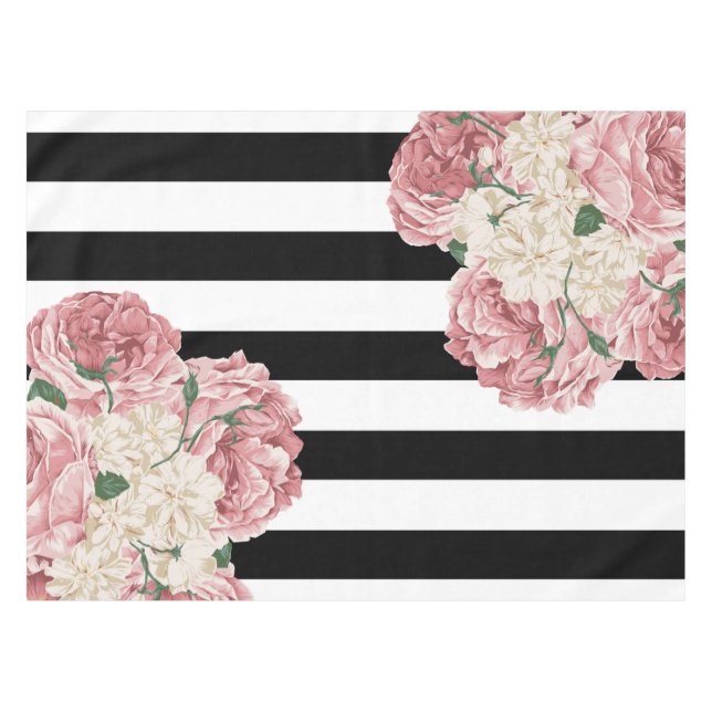 Mantel Floral rosado, negro, blanco (Frente (Horizontal))