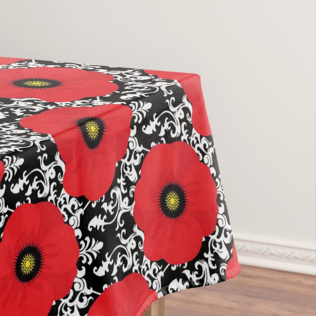 Mantel Floral Shabby Chic Red, Black & White Poppies (In Situ)