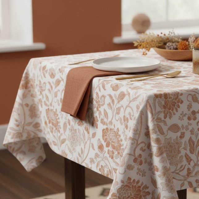 Mantel Floral Terracotta Toile Pattern (Add a touch of rustic charm to your home with this Floral Terracotta Toile Pattern Tablecloth! )
