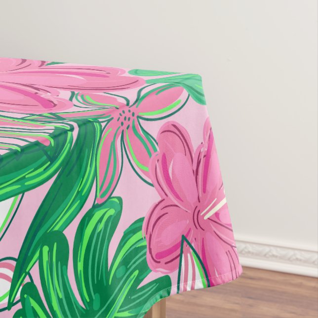 Mantel Floral Tropical Rosa / Flores Blancas Rosadas Verd (In Situ)