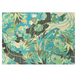 Mantel FLORES ANTIGUOS JAPONESES Aqua Blue Green Floral