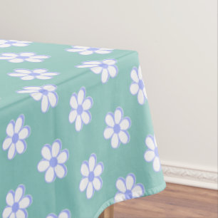 Mantel Flores azules y blancas modernas sobre verde azula
