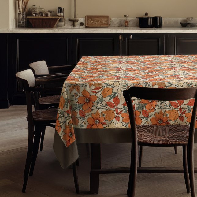 Mantel Flores blancas de terracota de otoño encantadoras (Charming autumn terracotta white flowers brown tablecloth)