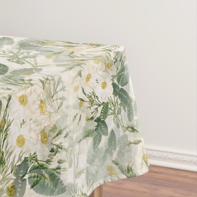 Mantel Flores blancas suaves y románticas y hojas verdes (In Situ)