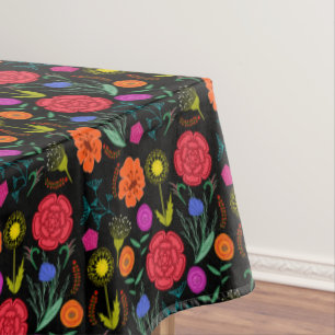Mantel Flores coloridas brillantes en negro de 60" x 84"