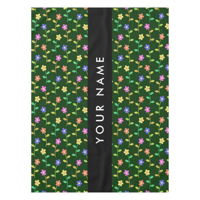 Mantel Flores Coloridas, Fondo Verde, Negro (Anverso)