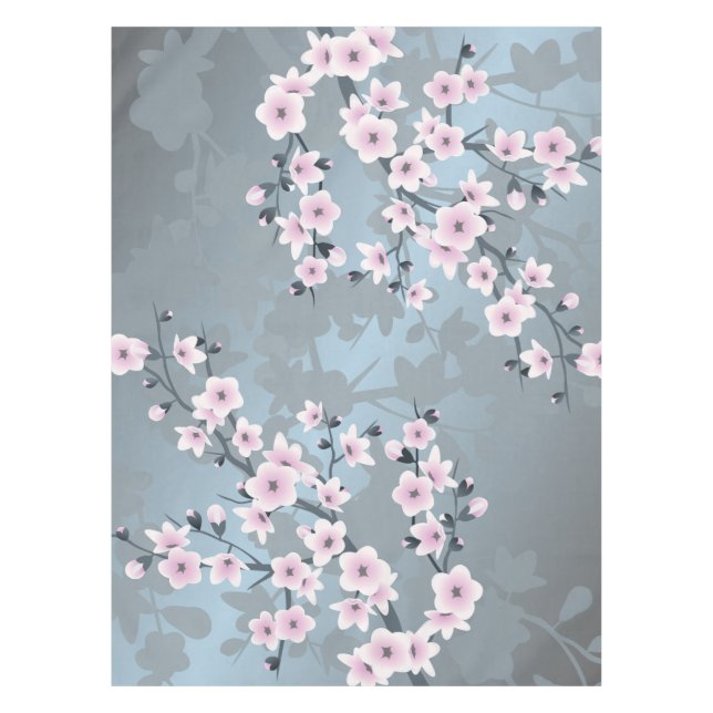 Mantel Flores de Cerezo Azules Polvorientos Rosa Opaco (Anverso)