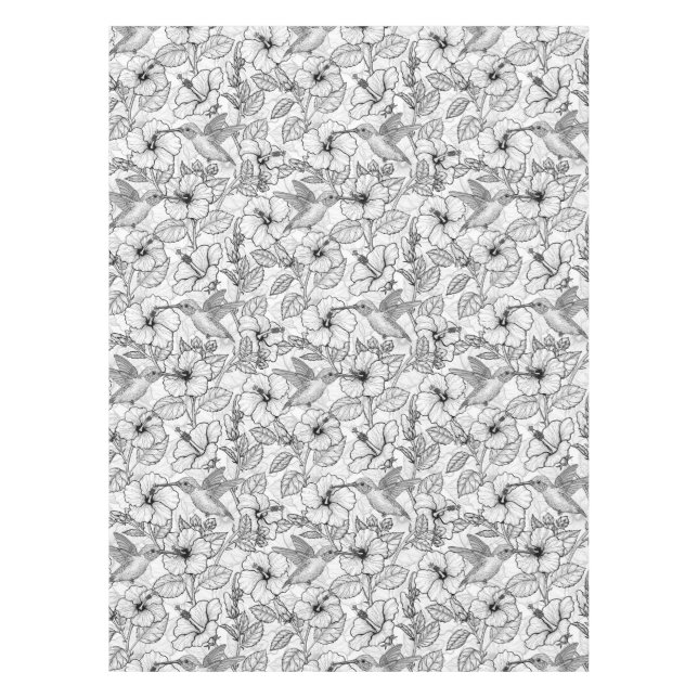 Mantel Flores de colibrí y de hibisco b&p (Anverso)