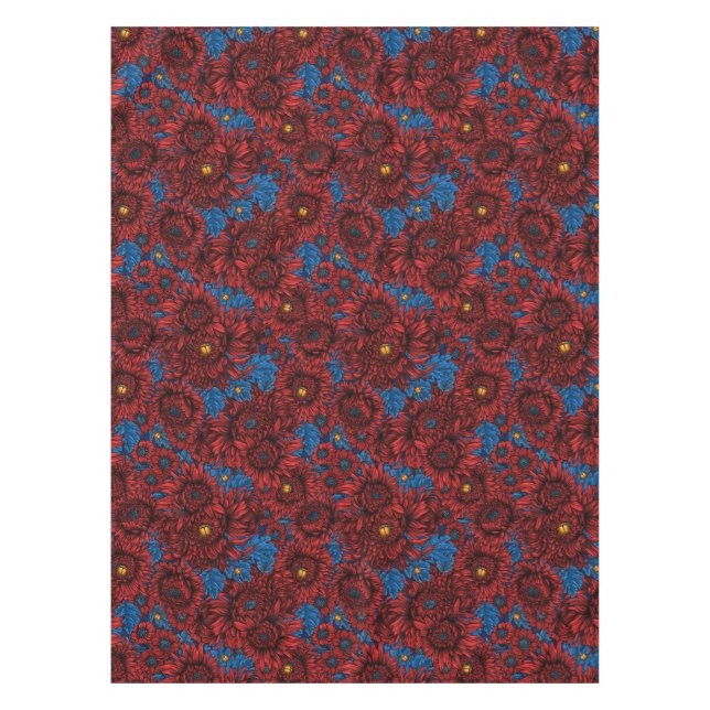 Mantel Flores de crisantemo rojo y escarabajos naranjas (Anverso)